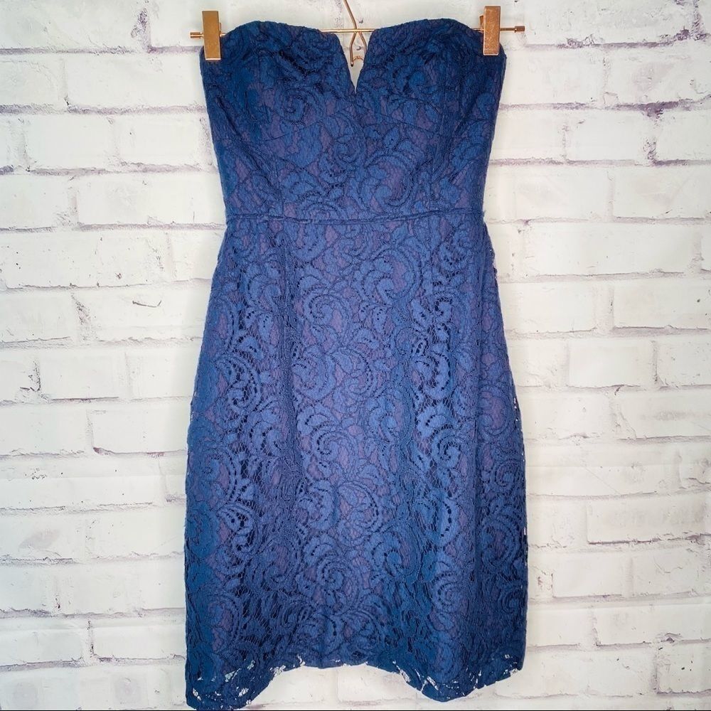 J Crew Cathleen Strapless Lace Navy Blue dress